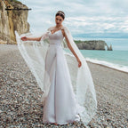 NumberSea Sexy Vestidos de Noiva de Cetim com Decote em V e Casaco Destacável Vestidos de Noiva Robe Feminino 2021 Novo Design