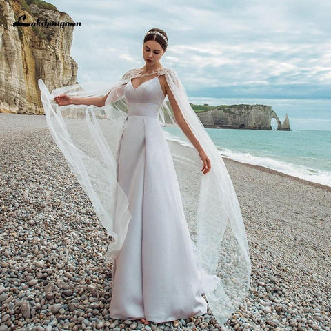 NumberSea Sexy V-ausschnitt Satin Brautkleider mit Abnehmbarer Jacke Hochzeit Brautkleider robe femme 2021 Neue Design