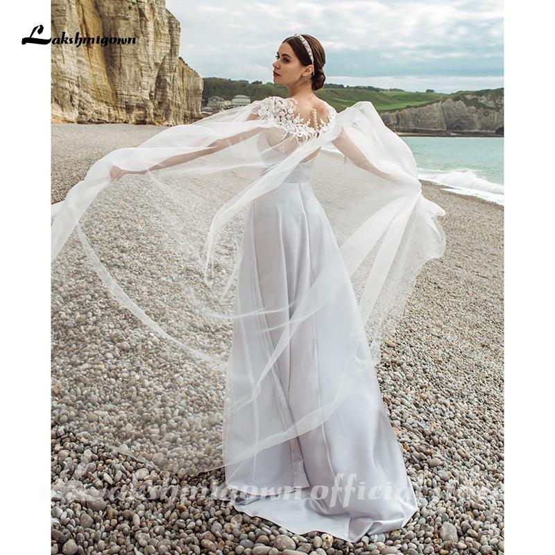 NumberSea Sexy Vestidos de Noiva de Cetim com Decote em V e Casaco Destacável Vestidos de Noiva Robe Feminino 2021 Novo Design