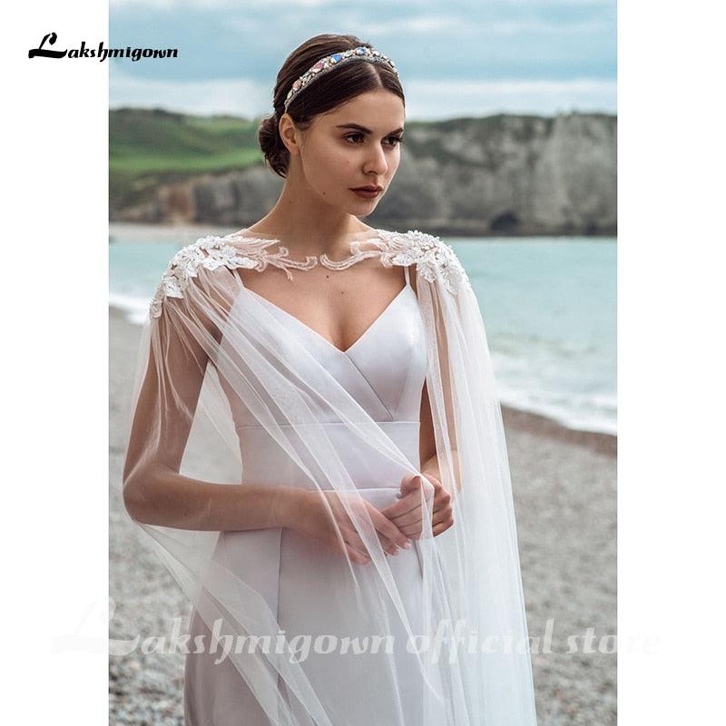 NumberSea Sexy V-neck Satin Wedding Dresses with Detachable Jacket Wedding Bridal Gowns robe femme 2021 New Design