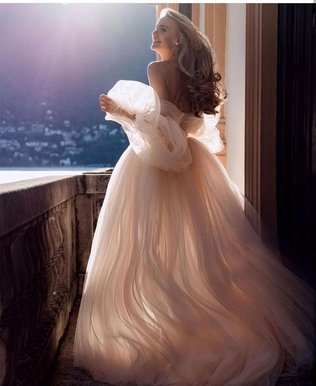 NumberSea Wedding Dress Ball Gowns Long Puff Sleeve Champagne Off Shoulder Brilliant Brdal Gowns robe de mariée bohème vestidos de novia