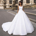 NumberSea SoDigne Satin Afrikanisches Hochzeitskleid 2021 Knöpfe Taschen A-Linie Spitze Brautkleider Prinzessin Hochzeitsfeierkleid Übergröße