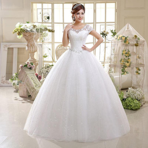 NumberSea Weißes Brautkleid mit kurzen Ärmeln, schlichter O-Ausschnitt, Stickerei, bodenlang, rückenfrei, mit Schnürung, Übergröße, Brautkleider für Frauen G111