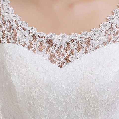 NumberSea Weißes Brautkleid mit kurzen Ärmeln, schlichter O-Ausschnitt, Stickerei, bodenlang, rückenfrei, mit Schnürung, Übergröße, Brautkleider für Frauen G111