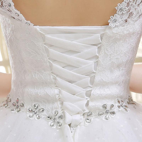 NumberSea Weißes Brautkleid mit kurzen Ärmeln, schlichter O-Ausschnitt, Stickerei, bodenlang, rückenfrei, mit Schnürung, Übergröße, Brautkleider für Frauen G111