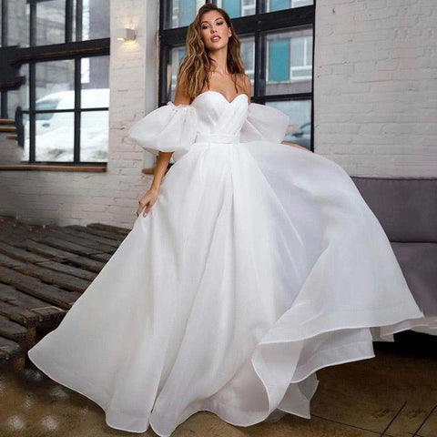 NumberSea Prinzessin Weißes Brautkleid Puff Kurzarm Plus Size Brautkleider Schnürung am Rücken A-Linie Günstige Brautkleider Vestido de Noiva