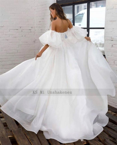 NumberSea Prinzessin Weißes Brautkleid Puff Kurzarm Plus Size Brautkleider Schnürung am Rücken A-Linie Günstige Brautkleider Vestido de Noiva
