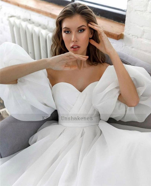 Robe de mariée Princesse Blanche NumberSea à manches courtes bouffantes et dos lacé, taille grande, ligne A, robes de mariée pas chères, Vestido de Noiva
