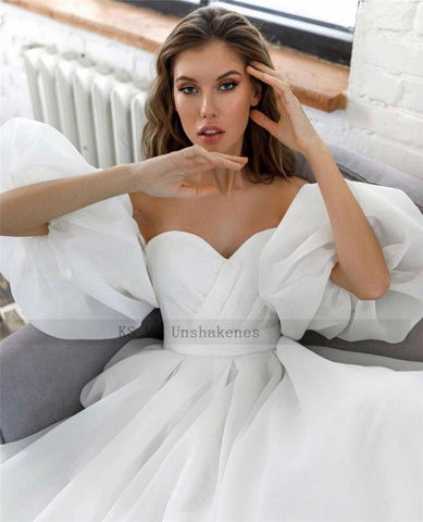 NumberSea Prinzessin Weißes Brautkleid Puff Kurzarm Plus Size Brautkleider Schnürung am Rücken A-Linie Günstige Brautkleider Vestido de Noiva