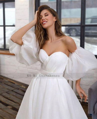 NumberSea Prinzessin Weißes Brautkleid Puff Kurzarm Plus Size Brautkleider Schnürung am Rücken A-Linie Günstige Brautkleider Vestido de Noiva