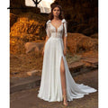 NumberSea Sexy Side Slit Boho Brautkleider Sweep Train Charming Beach Chiffon A Line Spitze Brautkleider V-Ausschnitt Vestido de Novia 2021