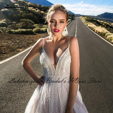 NumberSea Vestido Novia Boho Blush Plüsch Rosa Hochzeitskleid Sommer 2021 Neue Mariage Braut Spitze Mieder Sexy Brautkleider Spaghetti-trägern