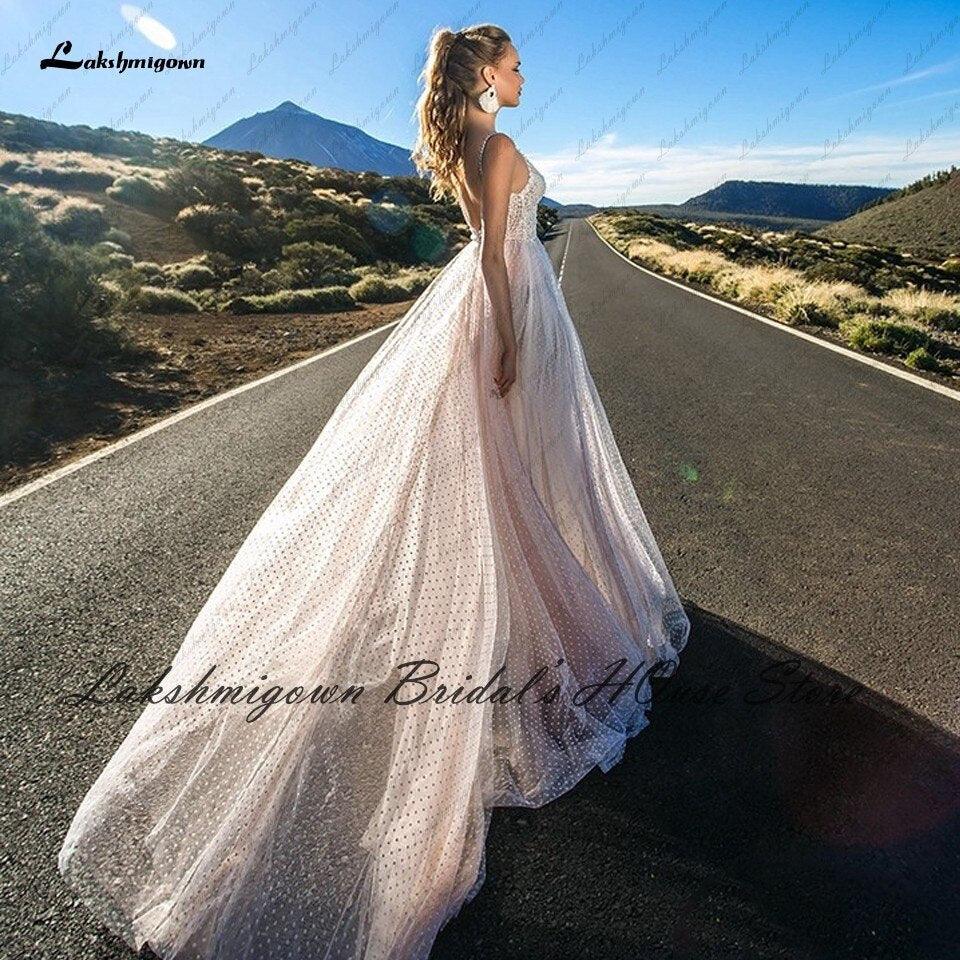 NumberSea Vestido Novia Boho Blush Plush Pink Wedding Dress Summer 2021 New Mariage Bridal Lace Bodice Sexy Wedding Gowns Spaghetti Straps
