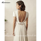 NumberSea Two Piece White Wedding Dress Boho Wedding Dress Simple Beach Short Sleeve Backless Robe De Mariee For women