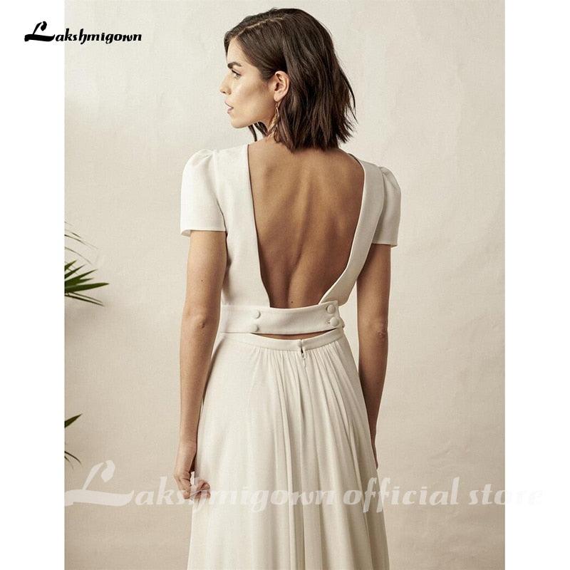 NumberSea Two Piece White Wedding Dress Boho Wedding Dress Simple Beach Short Sleeve Backless Robe De Mariee For women