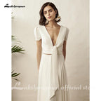 NumberSea Two Piece White Wedding Dress Boho Wedding Dress Simple Beach Short Sleeve Backless Robe De Mariee For women