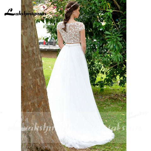 NumberSea Sexy Hochzeitskleid Boho 2021 Zwei Stücke 2 A-Linie Chiffon Seitenschlitz Bodenlangen Langarm Bohemian Brautkleider Robe De Marie
