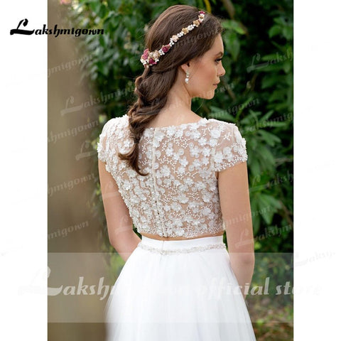 NumberSea Sexy Hochzeitskleid Boho 2021 Zwei Stücke 2 A-Linie Chiffon Seitenschlitz Bodenlangen Langarm Bohemian Brautkleider Robe De Marie