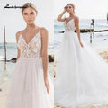 NumberSea Sexy Strand Spitze Brautkleider V-Ausschnitt Bohemian Spaghetti-Trägern Perlen Brautkleid Braut Zu Werden Luxruy Brautkleid Robe Mariee