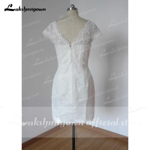 NumberSea Sommer Kurze Brautkleider 2021 Cap-Sleeve Low-V Zurück Hochzeit Kurze Spalte Spitze Kleid vestido de casamento