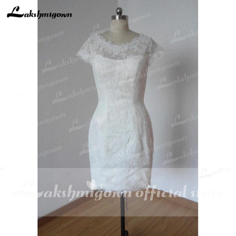 NumberSea Sommer Kurze Brautkleider 2021 Cap-Sleeve Low-V Zurück Hochzeit Kurze Spalte Spitze Kleid vestido de casamento
