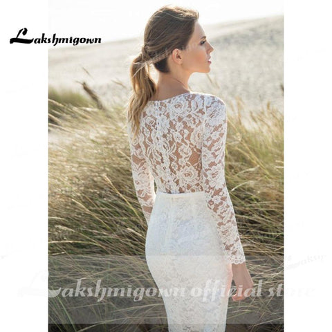 NumberSea Sexy Lange ärmel Brautkleid Spitze Illusion Kurzes Brautkleid böhmisches Brautkleid Knielang Vestido de Noiva