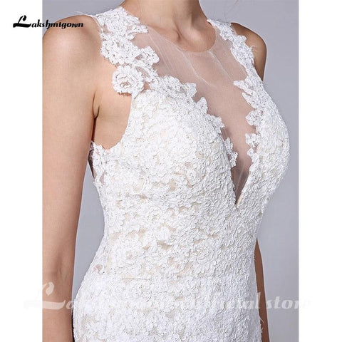 NumberSea Sexy Illusion Meerjungfrau Brautkleider V-Ausschnitt Hofschleppe Ganzflächige Spitze Normale Träger Sexy Rückenfrei mit Applikationen Knopf