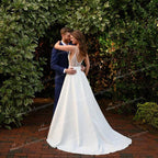 NumberSea Simple A-Line Soft Satin Wedding Dresses 2021 V-Neck Sleeveless Lace Spaghetti Straps Hidden Skirt Pockets Backless Bride Gown