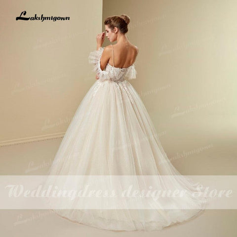 NumberSea Prinzessin Ballkleid Hochzeit Kleid Boho 2021 Casamento 3D Blume Sexy V-ausschnitt Spaghetti Strap Brautkleider Lace Up robe de mariee