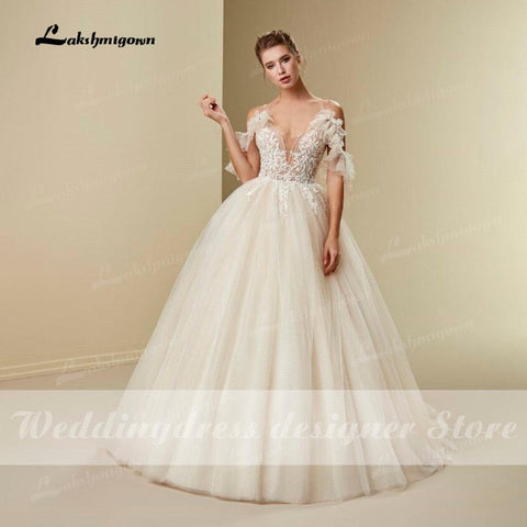 NumberSea Prinzessin Ballkleid Hochzeit Kleid Boho 2021 Casamento 3D Blume Sexy V-ausschnitt Spaghetti Strap Brautkleider Lace Up robe de mariee