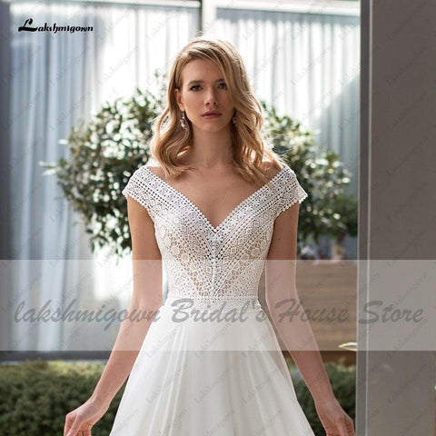 NumberSea Sommerkleid Hochzeit Chic Braut Robe Boho Brautkleider 2021 Lakshmigown Sexy Puffy Off White Chiffon Frauen Spitze Partykleider
