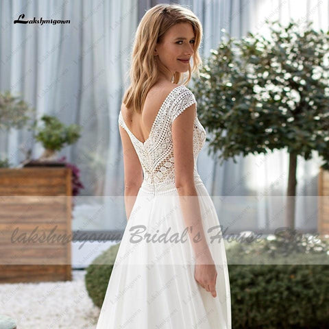 NumberSea Sommerkleid Hochzeit Chic Braut Robe Boho Brautkleider 2021 Lakshmigown Sexy Puffy Off White Chiffon Frauen Spitze Partykleider