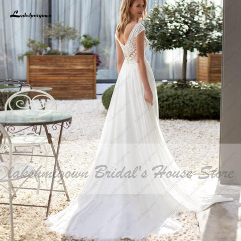 NumberSea Sommerkleid Hochzeit Chic Braut Robe Boho Brautkleider 2021 Lakshmigown Sexy Puffy Off White Chiffon Frauen Spitze Partykleider