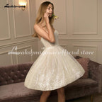 Vestidos de noiva curtos NumberSea brilhantes e com decote em coração 2021, sem mangas, ilusão, corte A, vintage, com glitter, vestidos de noiva, Lakshmigown