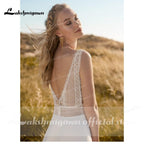 NumberSea Simple Beach Wedding Dress Lace Robe Mariage 2021 Chic Boho Bridal Receipt Wedding Dresses Lace Open Back Lakshmigown