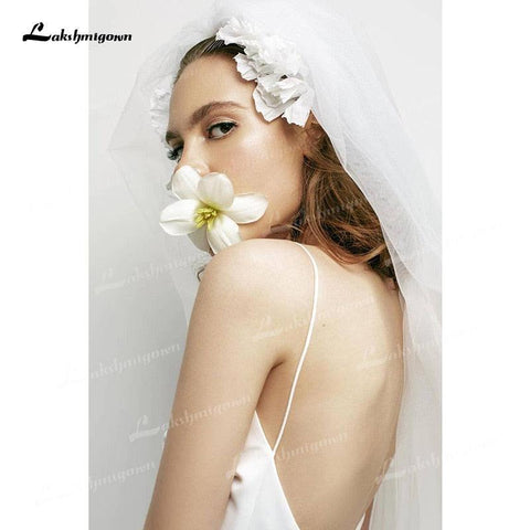 NumberSea Schlichtes, weiches Satin-Brautkleid in A-Linie, U-Boot-Ausschnitt, ärmellos, Spaghettiträger, Korsett, sexy, offener Rücken, wadenlange Brautkleider, Falten