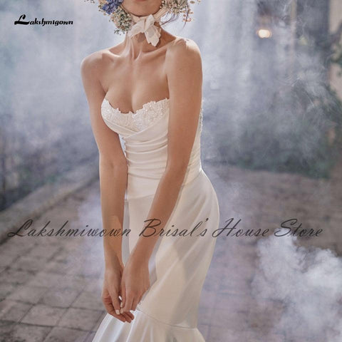 NumberSea Robe Sexy Satin Brautkleid Meerjungfrau Prinzessin Brautkleid Off Shoulder 2023 Spitze Perlen Country Brautkleider Lange Schleppe