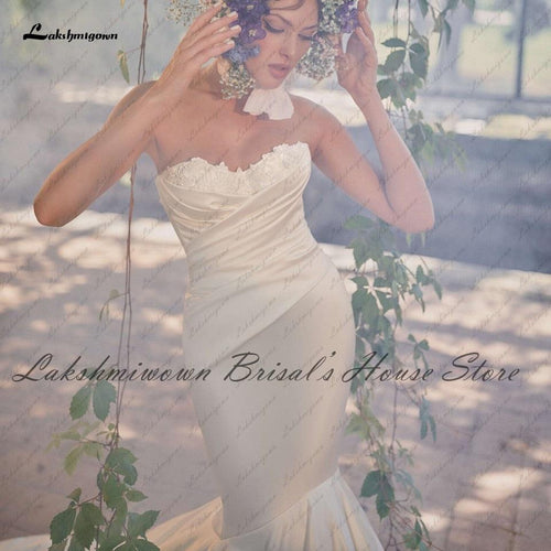 NumberSea Robe de mariée sexy en satin Robe de mariée sirène princesse bustier dénudé 2023 Robes de mariée de campagne en dentelle perlée Longue traîne