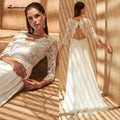 NumberSea Sexy V-Ausschnitt Dreiviertelärmel Hochzeitskleid Zwei Stücke Spitzenoberteil Böhmische Brautkleider Robe Femme Mariages Vestidos de Nova