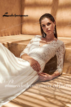 NumberSea Sexy V Neck Manga Três Quartos Vestido de Noiva Duas Peças Top de Renda Bohemian Vestidos de Noiva robe femme mariages Vestidos de Nova