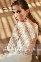 NumberSea Sexy V Neck Manga Três Quartos Vestido de Noiva Duas Peças Top de Renda Bohemian Vestidos de Noiva robe femme mariages Vestidos de Nova