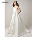 NumberSea Robe de mariée deux pièces 2022 avec perles sur le haut, robe de mariée satinée à encolure ras du cou pour plage, Vestidos De Novia