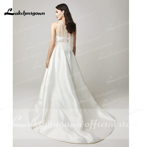 NumberSea Zwei Stücke Brautkleider 2022 Perlen Top Brautkleid Jewel Neck Strand Satin Brautkleid Vestidos De Novia