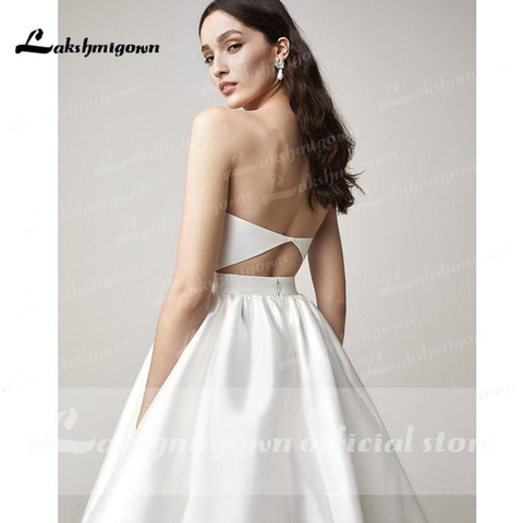 NumberSea Zwei Stücke Brautkleider 2022 Perlen Top Brautkleid Jewel Neck Strand Satin Brautkleid Vestidos De Novia