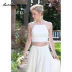 NumberSea Two Piece Chiffon A-Line Wedding Dresses Spaghetti Straps Neck Open Back Sleeveless Sweep/Brush Train Beach Bride Gowns Pleats