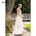 NumberSea Two Piece Chiffon A-Line Wedding Dresses Spaghetti Straps Neck Open Back Sleeveless Sweep/Brush Train Beach Bride Gowns Pleats