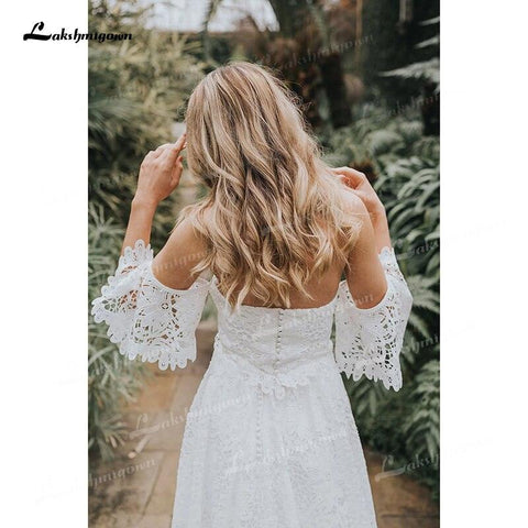 NumberSea Zweiteiliges Boho-Brautkleid mit herzförmigem Ausschnitt und Applikationen, bodenlang, Sweep-Schleppe, Spitze, kurze Ärmel, Vestidos de Novia