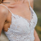 NumberSea Two Piece Tulle A-Line Boho Wedding Dresses V-Neck Spaghetti Straps Backless Sleeveless Chapel Train Bride Gowns Appliques Pleat