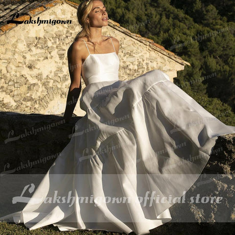 NumberSea Spaghetti-Trägern Zwei Stücke Satin Spitze Abnehmbare Schal Brautkleider Mit Zurück Tasten Einfache Elegante vestidos de novia 2021