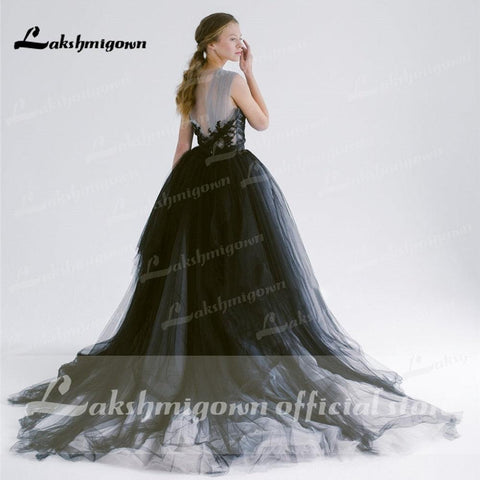 NumberSea Silber und Schwarz Zwei Steine ​​Brautkleider mit Kristallen Sexy Brautkleid robes de mariee Gothic Schwarze Brautkleider